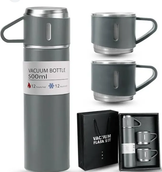New Shape Vacuum Flask Bottle with 3 Cups and Gift Box