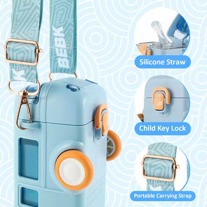 Bus Shape Water Bottle with Straw for Kids