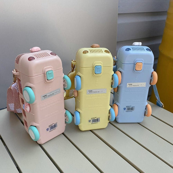 Bus Shape Water Bottle with Straw for Kids