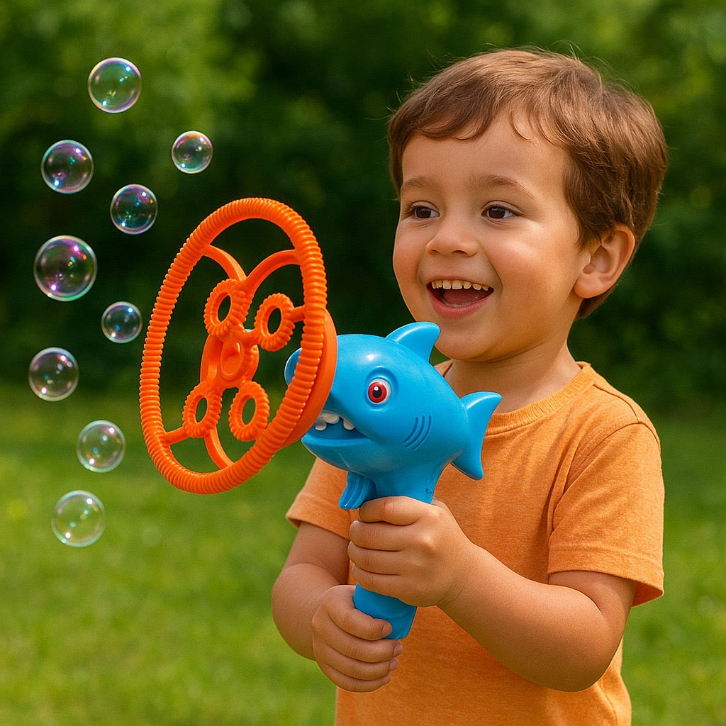 Battery Operated Kids Shark Colorful Bubble Gun