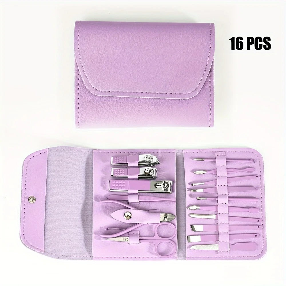 16pcs Manicure Pedicure Grooming Kit, Stainless Steel set